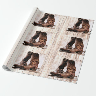 Papier Cadeau 60lb Wrapping Papier Rouleau bottes pays rustique 