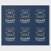 Papier Cadeau 60th Birthday 1962 Blue Gold Ajouter Nom Légendair (Plat)