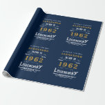 Papier Cadeau 60th Birthday 1962 Blue Gold Ajouter Nom Légendair<br><div class="desc">Ajoutez le papier d'emballage d'anniversaire de votre nom. Modifiez le nom et l'année avec le modèle fourni. Une merveilleuse idée d'anniversaire bleue personnalisée. Plus de cadeaux et de fournitures de fête disponibles avec le design "légendaire" dans le magasin.</div>