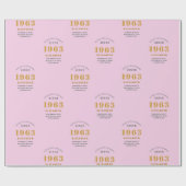 Papier Cadeau 60th Birthday 1963 Ajouter Nom Rose Grey (Plat)