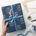 Papier Cadeau 60th Birthday 1963 Blue Gold Ajouter un nom<br><div class="desc">Un design personnalisé de papier d'emballage pour cette fête d'anniversaire pour une personne spéciale. Ajoutez le nom à ce design vintage de style rétro bleu et or pour un cadeau d'anniversaire personnalisé. Modifiez facilement le nom et l'année avec le modèle fourni. Un merveilleux cadeau d'anniversaire personnalisé. Plus de cadeaux et...</div>