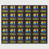 Papier Cadeau 61e anniversaire : Bold, amusant, simple, arc-en-c (Plat)