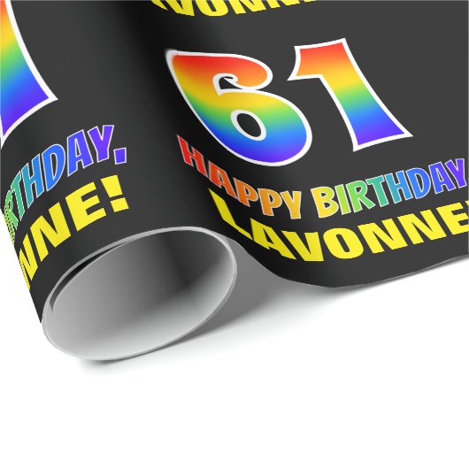 Papier Cadeau 61e anniversaire : Bold, amusant, simple, arc-en-c (Coin rond)