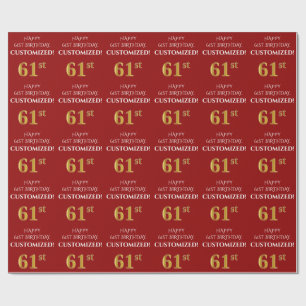 Papier Cadeau 61e anniversaire : Elégant, Rouge, Faux Gold Look