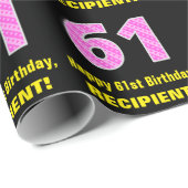 Papier Cadeau 61e anniversaire : Pink Stripes and Hearts "61" +  (Coin rond)