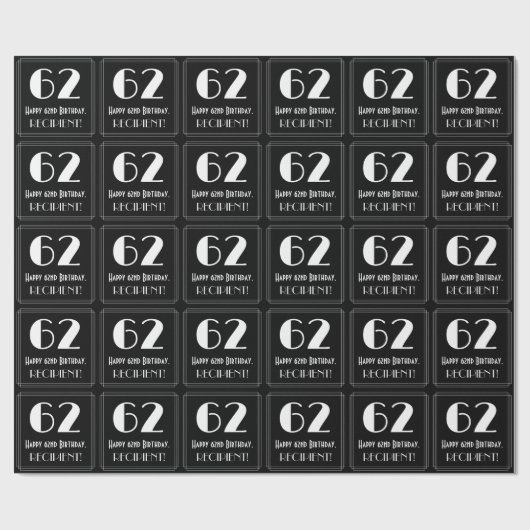 Papier Cadeau 62e anniversaire - Art Déco Inspiré Look "62", Nom (Plat)