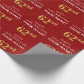 Papier Cadeau 62e anniversaire : Elégant, Rouge, Faux Gold Look (Coin)