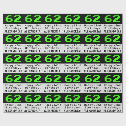Papier Cadeau 62e anniversaire - Nerdy / Geeky Style "62" et nom (Plat)