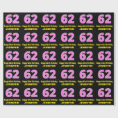 Papier Cadeau 62e anniversaire : Pink Stripes and Hearts "62" +  (Plat)