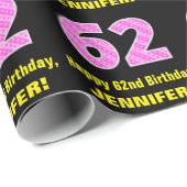 Papier Cadeau 62e anniversaire : Pink Stripes and Hearts "62" +  (Coin rond)