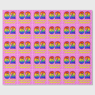 Papier Cadeau 62e anniversaire : Pink Stripes & Hearts, Arc en c