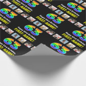 Papier Cadeau 63e anniversaire : Arc-en-ciel "63"; photos et nom (Coin)