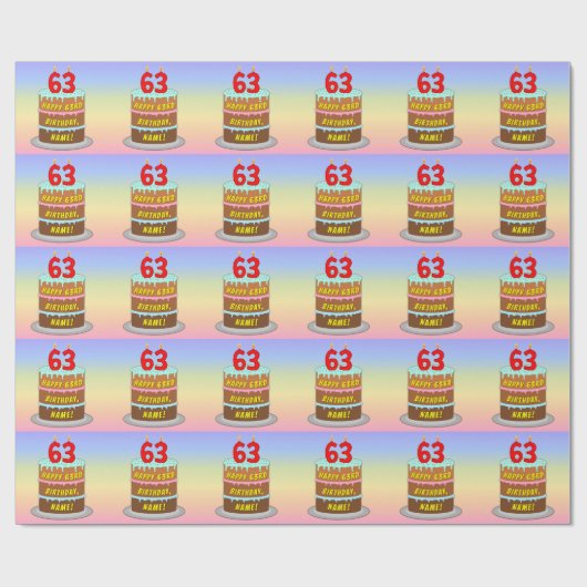 Papier Cadeau 63e anniversaire : Fun Cake and Candles + Nom pers (Plat)