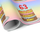 Papier Cadeau 63e anniversaire : Fun Cake and Candles + Nom pers (Coin rond)