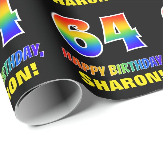 Papier Cadeau 64e anniversaire : Bold, amusant, simple, arc-en-c (Coin rond)