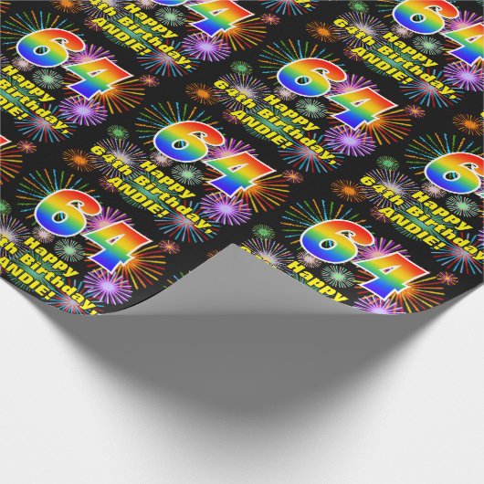 Papier Cadeau 64e anniversaire : Fun Fireworks, Rainbow Look # " (Coin)
