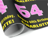 Papier Cadeau 64e anniversaire : Pink Stripes and Hearts "64" + (Coin rond)