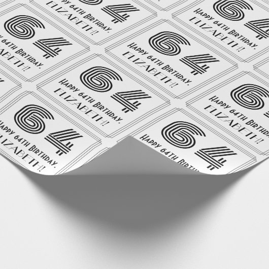 Papier Cadeau 64ème anniversaire : Art Déco Style inspiré "64" + (Coin)