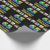 Papier Cadeau 65e anniversaire : Arc-en-ciel "65"; photos et nom (Coin)