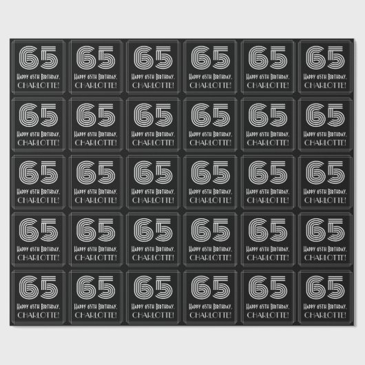 Papier Cadeau 65e anniversaire : Art Déco Inspiré Look "65" avec (Plat)