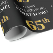 Papier Cadeau 65e anniversaire : Elégant, Noir, Faux Gold Look (Coin rond)