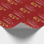 Papier Cadeau 65e anniversaire : Elégant, Rouge, Faux Gold Look (Coin)