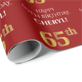 Papier Cadeau 65e anniversaire : Elégant, Rouge, Faux Gold Look (Coin rond)