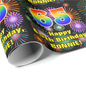 Papier Cadeau 65e anniversaire : Fun Fireworks, Rainbow Look # " (Coin rond)