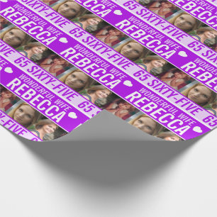 Papier Cadeau 65ème anniversaire trois photos violet femme merve