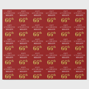 Papier Cadeau 66e anniversaire : Élégant, rouge, parure d'or de