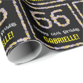 Papier Cadeau 66e anniversaire : Floral Flowers Numéro, Nom pers (Coin rond)