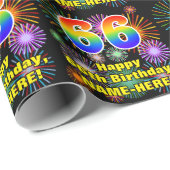 Papier Cadeau 66e anniversaire : Fun Fireworks, Rainbow Look #66 (Coin rond)