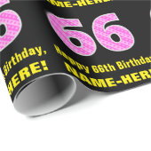 Papier Cadeau 66e anniversaire : Pink Stripes and Hearts "66" + (Coin rond)