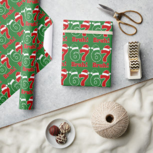 Papier Cadeau 67 Bruh Drôle de Noël Chapeau de Père Noël Rouge e
