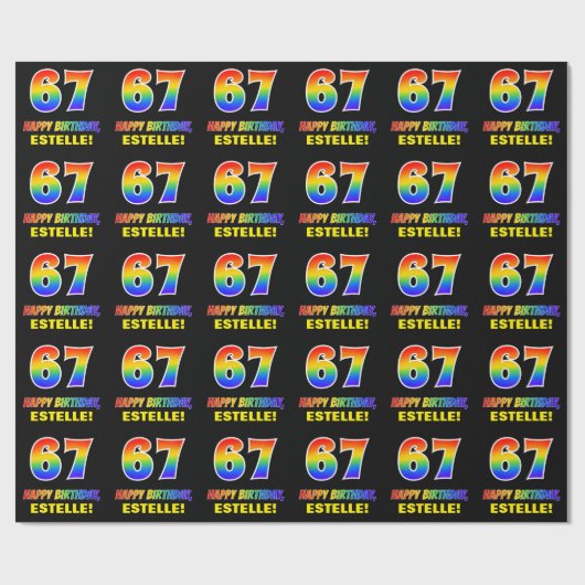 Papier Cadeau 67e anniversaire : Bold, amusant, simple, arc-en-c (Plat)