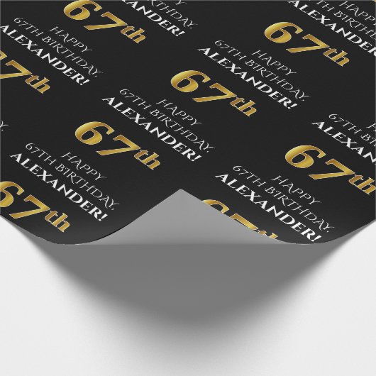 Papier Cadeau 67e anniversaire : Elégant, noir, Faux Gold Look (Coin)