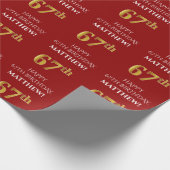 Papier Cadeau 67e anniversaire : Elégant, Rouge, Faux Gold Look (Coin)
