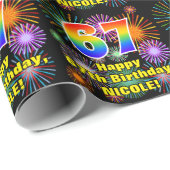 Papier Cadeau 67e anniversaire : Fun Fireworks, Rainbow Look # " (Coin rond)