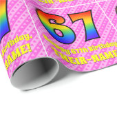 Papier Cadeau 67e anniversaire : Pink Stripes & Hearts, Arc en c (Coin rond)