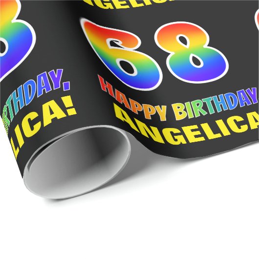 Papier Cadeau 68e anniversaire : Bold, amusant, simple, arc-en-c (Coin rond)