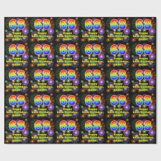 Papier Cadeau 68e anniversaire : Fun Fireworks, Rainbow Look #68 (Plat)