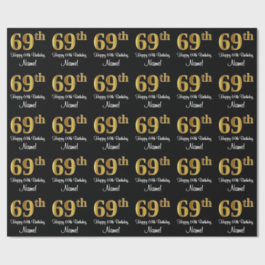 Papier Cadeau 69e anniversaire : Elégant luxe Faux Gold Look # (Plat)