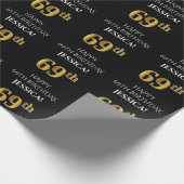 Papier Cadeau 69e anniversaire : Elégant, Noir, Faux Gold Look (Coin)