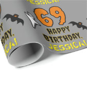 Papier Cadeau 69e anniversaire : Thème d'Halloween Éffrayant, No (Coin rond)