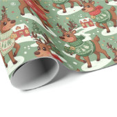 Papier Cadeau 6-7 Équipe de Renne Noël (Coin rond)