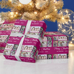 Papier Cadeau 6 Collage de photos Joyeux Noël Famille Violet