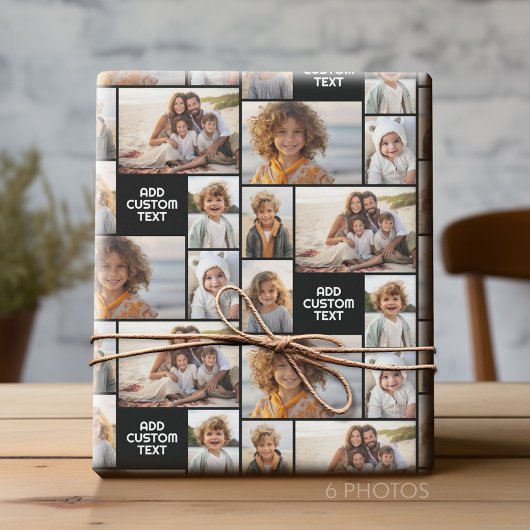 Papier Cadeau 6 collage photo - couleur solide - texte blanc