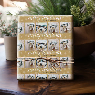 Papier Cadeau 6 Photo Collage Joyeux Noël Script Gold Stars