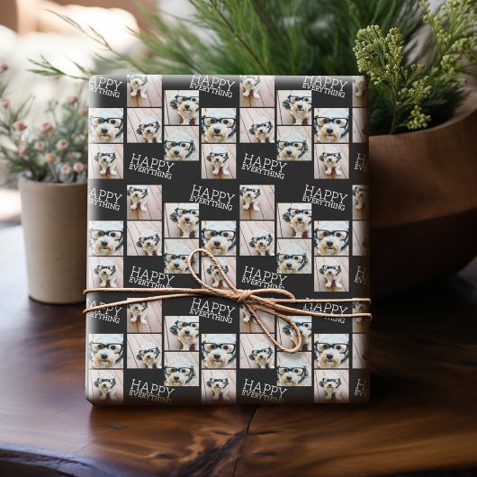 Papier Cadeau 6 Photo Happy Everything Minimal noir blanc