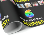 Papier Cadeau 6e anniversaire : Arc-en-ciel "6"; photos et nom p (Coin rond)